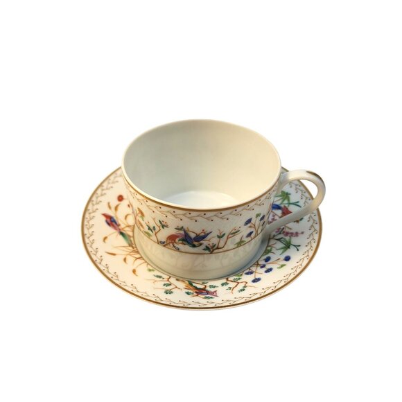 Tiffany & Co. Audubon Pattern Limoges France Flat Tea Cup & Saucer Gold Rim Hand - Picture 12 of 16